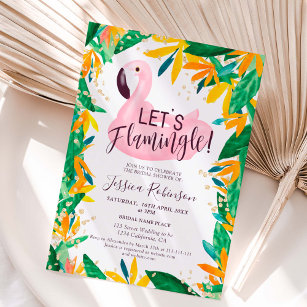Invitation Tropical laisse flamingler aquarelle douche nuptia