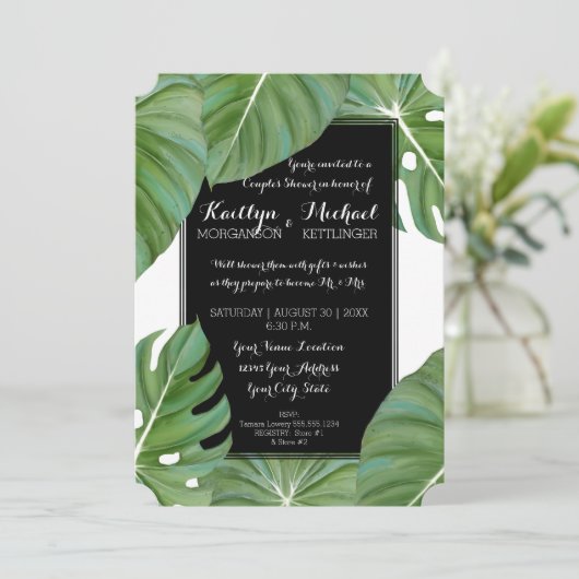 Invitation Tropical Leaf Foliage Beach moderne Couples Douche (Debout devant)