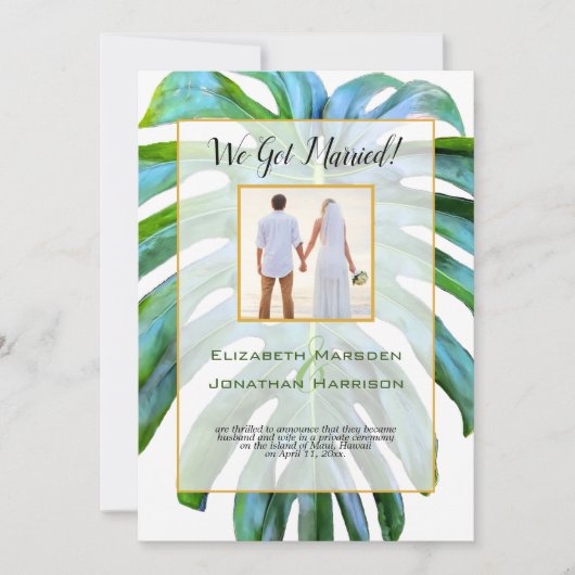 Invitation Tropical Leaf Just Married Photo Script Mariage (Devant)