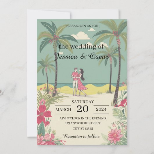 Invitation Tropical Love Story Mariage d'été (Devant)