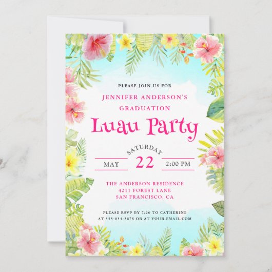 Invitation Tropical Luau Aloha Graduation Party (Devant)