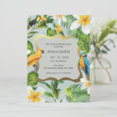 Invitation Tropical Luau Parrots Plumeria fête d'anniversaire (Debout devant)