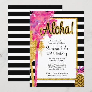 Invitation Tropical Luau Stripes 21e anniversaire