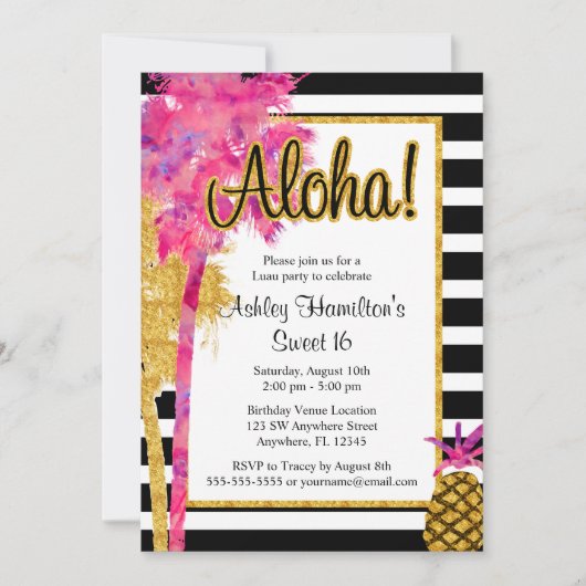 Invitation Tropical Luau Stripes Sweet 16 Anniversaire (Devant)