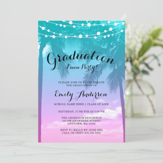 Invitation Tropical Luau Turquoise Rose Luau (Debout devant)