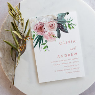 Invitation Tropical Lush Blush Floral Mariage moderne