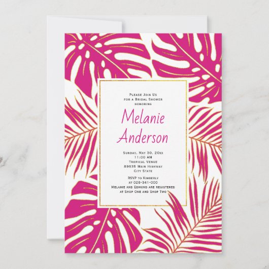 Invitation Tropical magenta feuille mariage douche nuptiale (Devant)