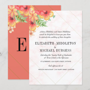 Invitation Tropical Mariage Floral Coral Moderne Chic