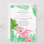Invitation Tropical mignon rose Dinosaure bébé fille douche (Devant)