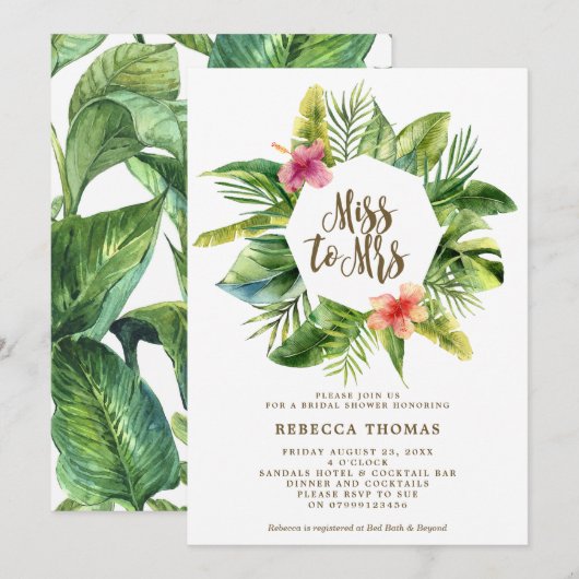 Invitation Tropical Miss to Mme bridal (Devant / Derrière)