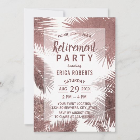 Invitation Tropical moderne Rose Gold Palm Beach Retraite (Devant)