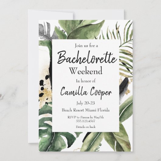 Invitation Tropical Monstera Bachelorette Party (Devant)