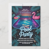 Invitation Tropical Neon Pool Party Birthday (Devant)