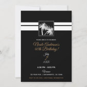 Invitation Tropical noir blanc Palmiers Moderne Anniversaire (Devant)
