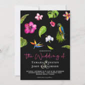 Invitation Tropical Noir Rose Floral Feuillage Mariage sur la (Devant)