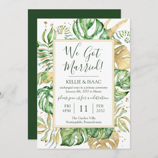 Invitation Tropical Nous Nous Sommes Mariés Elopé Réception (Devant / Derrière)