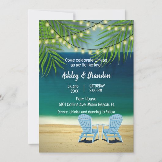 Invitation Tropical Ocean Beach Thème String Mariage (Devant)
