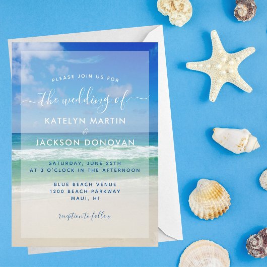 Invitation Tropical Ocean Waves Photo Elegant Beach Wedding