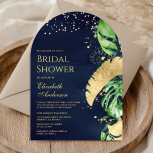 Invitation Tropical Or Palm Or Arch Navy Blue Bridal Shower