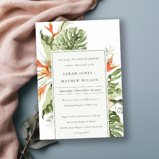 Invitation Tropical Orange Green Botanical Couples Douche