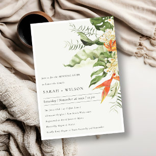 Invitation Tropical Orange Green Leaf Botanical Matin