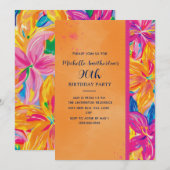 Invitation Tropical Orange Pink Floral 90th Birthday (Devant / Derrière)