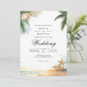 Invitation Tropical Palm Beach Romance Mariage (Debout devant)