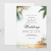 Invitation Tropical Palm Beach Romance Mariage (Devant / Derrière)