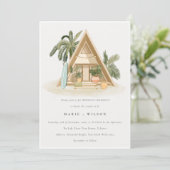 Invitation Tropical Palm Beach Shack Mariage QR Code RSVP (Debout devant)