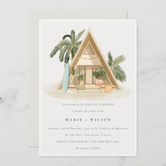 Invitation Tropical Palm Beach Shack Mariage QR Code RSVP (Devant / Derrière)
