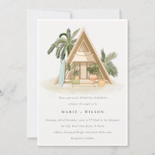 Invitation Tropical Palm Beach Shack Mariage QR Code RSVP