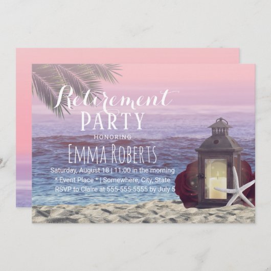 Invitation Tropical Palm Beach Starfish Lantern Retraite (Devant / Derrière)