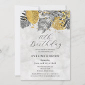 Invitation Tropical Palm Black White Gold 70e anniversaire (Devant)