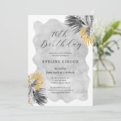 Invitation Tropical Palm Black White Gold 70e anniversaire (Debout devant)