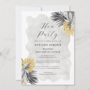 Invitation Tropical Palm Black White Gold Hen Party