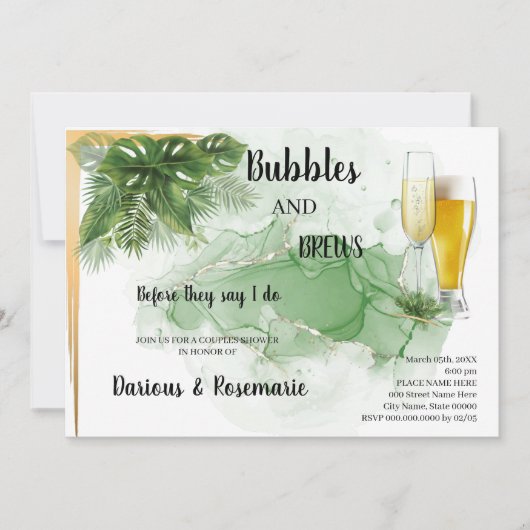 Invitation Tropical Palm Bubble & Brews Couples Douche (Devant)