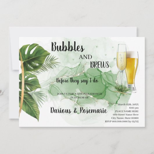 Invitation Tropical Palm Bubble & Brews Couples Douche Invit (Devant)