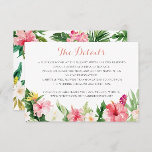 Invitation Tropical Palm Feuille Détails du Mariage Insérer u (Devant / Derrière)