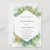 Invitation Tropical Palm Feuille Gold Mariage d'été (Devant)
