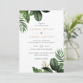 Invitation Tropical Palm Feuille Mariage moderne (Debout devant)