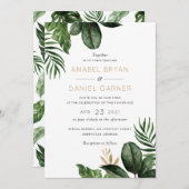 Invitation Tropical Palm Feuille Mariage moderne (Devant / Derrière)