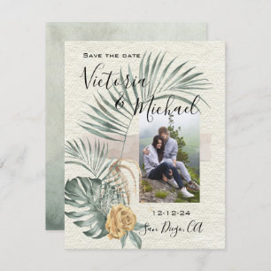 Invitation Tropical Palm Feuille mariage Photo Enregistrer la