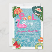 Invitation Tropical Palm Feuille Pool Party Sweet 16 Annivers (Devant)