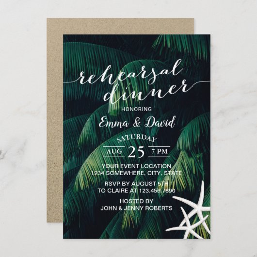 Invitation Tropical Palm Feuille Starfish Mariage (Devant / Derrière)