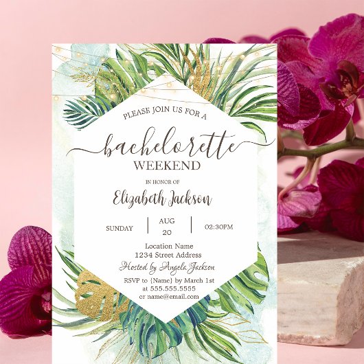 Invitation Tropical Palm Feuille Summer Bachelorette Party