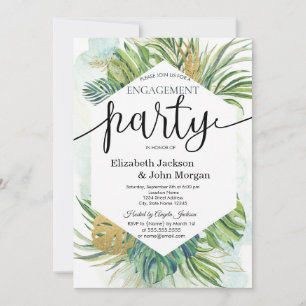 Invitation Tropical Palm Feuille Summer Engagement Party