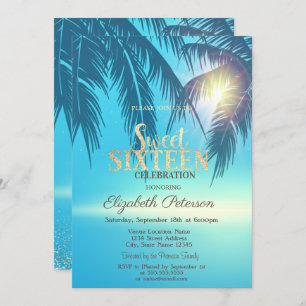 Invitation Tropical Palm Feuille Sweet 16