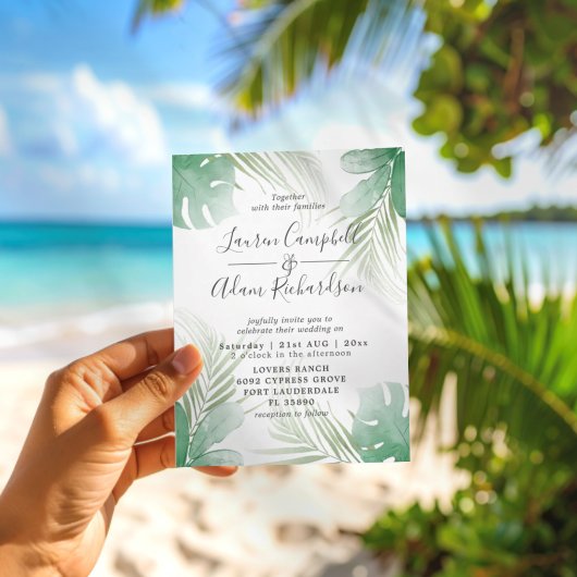 Invitation Tropical Palm Feuille Verdure Mariage aquarelle
