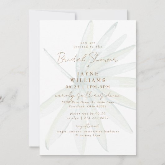 Invitation Tropical Palm Frond Fête des mariées moderne (Devant)