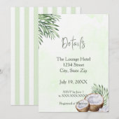 Invitation Tropical Palm Leaf & Coconut Details Card (Devant / Derrière)